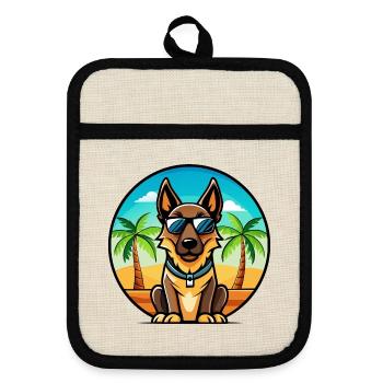 Belgian Malinois Dog Breed Cartoon Sunglass Beach - Pot holders with rubber back - linen/black  - Front