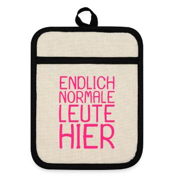 Normale Leute Lustiger Spruch lustig - Topflappen mit Gummirückseite - Leinen/Schwarz  - Vorne