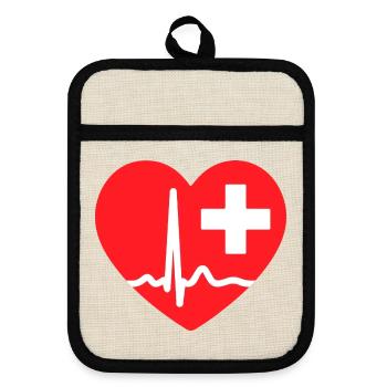 Herzschlag-EKG-Linie Medizinischer Pulswellen-Ikon-Vektor - Topflappen mit Gummirückseite - Leinen/Schwarz  - Vorne