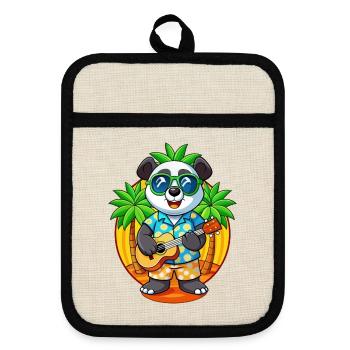 Lustige Panda Sommer Strand Sonnenbrille Hawaiianisch - Topflappen mit Gummirückseite - Leinen/Schwarz  - Vorne