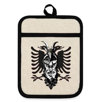 Skenderbeg Albania Kosovo Gift Idea - Pot holders with rubber back - linen/black  - Front