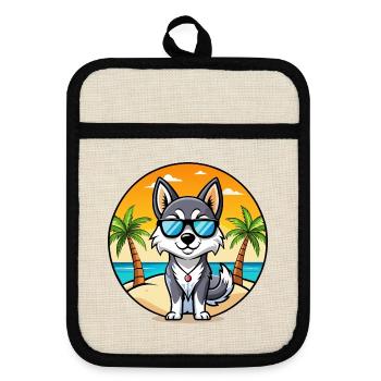 Alaskan Klee Kai Hunderasse Cartoon Sonnenbrille Strand - Topflappen mit Gummirückseite - Leinen/Schwarz  - Vorne