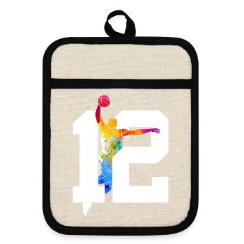 NUMMER 12 BASKETBALL 12. GEBURTSTAG - Topflappen mit Gummirückseite - Leinen/Schwarz  - Vorne