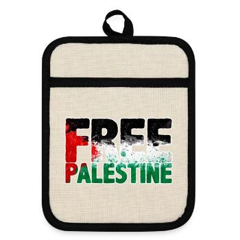 free Palestine - Pot holders with rubber back - linen/black  - Front