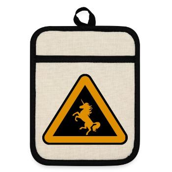 Achtung Einhorn, Gefahr - Topflappen mit Gummirückseite - Leinen/Schwarz  - Vorne