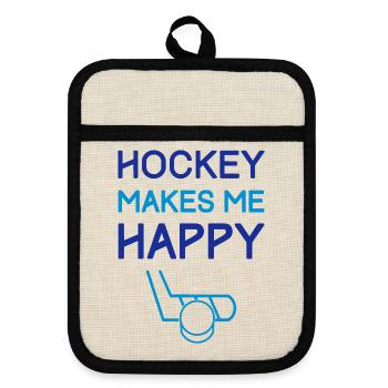 Hockey Makes Me Happy - Pot holders with rubber back - linen/black  - Front
