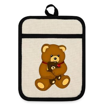 Teddybär Stofftier Bär Spielzeug - Topflappen mit Gummirückseite - Leinen/Schwarz  - Vorne