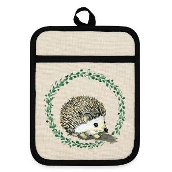 Igel - Topflappen mit Gummirückseite - Leinen/Schwarz  - Vorne
