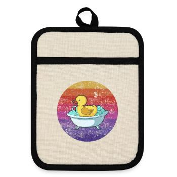 Badeente Badewanne Retro - Topflappen mit Gummirückseite - Leinen/Schwarz  - Vorne