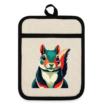 Squirrel Cartoon Character Colorful Pet Animal - Pot holders with rubber back - linen/black  - Front