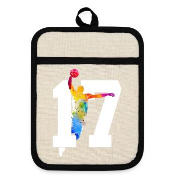 NUMBER 17 BASKETBALL 17TH BIRTHDAY - Pot holders with rubber back - linen/black  - Front