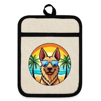Berger Hollandais Chien Race Dessin Animé Lunettes De Soleil Plage - Maniques avec dos en caoutchouc - lin/noir  - Devant