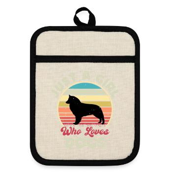 Belgischer Schäferhund Groenendael Hund Silhouette Retro - Topflappen mit Gummirückseite - Leinen/Schwarz  - Vorne