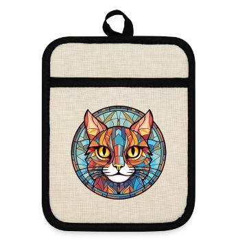 Pixie Bob Katze bunte Aquarell Haustier Illustration - Topflappen mit Gummirückseite - Leinen/Schwarz  - Vorne