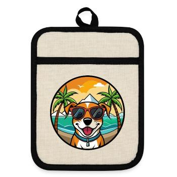 Mountain Cur Hund Rasse Cartoon Sonnenbrille Strand - Topflappen mit Gummirückseite - Leinen/Schwarz  - Vorne