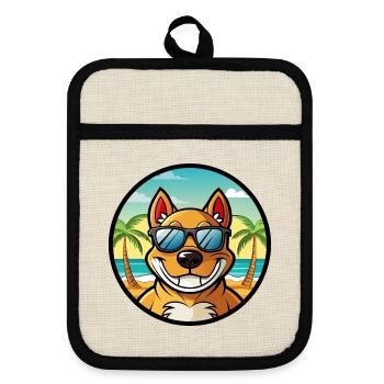 Cordoba Fighting Dog Breed Cartoon Sunglass Beach - Pot holders with rubber back - linen/black  - Front