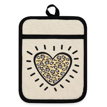 Leopard Heart Burst - Pot holders with rubber back - linen/black  - Front