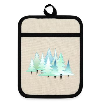 Weihnachten Winter Tannen Winterlandschaft Wald - Topflappen mit Gummirückseite - Leinen/Schwarz  - Vorne