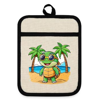 Turtle Funny Cartoon Summer Beach Sunglasses - Pot holders with rubber back - linen/black  - Front