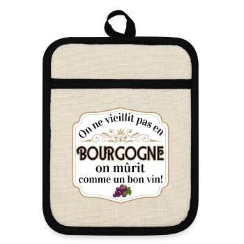 Bourgogne: Mûrir comme un bon vin - Maniques avec dos en caoutchouc - lin/noir  - Devant