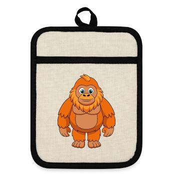 Big Foot Niedliche Maskottchen Zeichentrickfigur Kawaii - Topflappen mit Gummirückseite - Leinen/Schwarz  - Vorne
