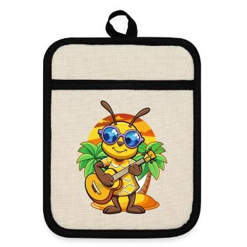 Lustige Biene Cartoon Sommer Strand Sonnenbrille Gitarre - Topflappen mit Gummirückseite - Leinen/Schwarz  - Vorne