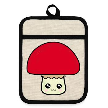 Champignon Kawaii Kawaii Chibi Nourriture Kawaii - Maniques avec dos en caoutchouc - lin/noir  - Devant