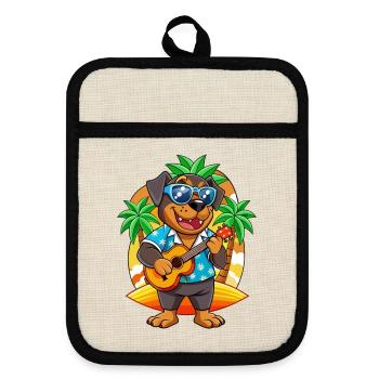 Lustige Rottweiler Hund Cartoon Sommer Strand Sonnenbrille - Topflappen mit Gummirückseite - Leinen/Schwarz  - Vorne
