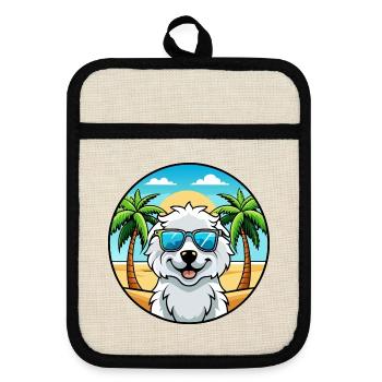 Kuvasz Ungarische Hunderasse Cartoon Sonnenbrille Strand - Topflappen mit Gummirückseite - Leinen/Schwarz  - Vorne