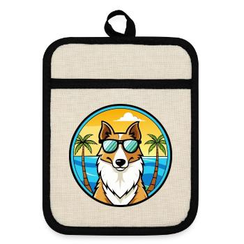 Smooth Collie Chien Race Dessin Animé Lunettes de Soleil Plage - Maniques avec dos en caoutchouc - lin/noir  - Devant