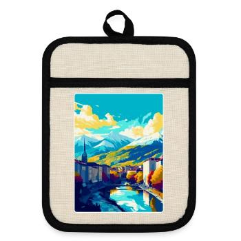 Grenoble France Vintage Travel Poster Souvenir WPA - Pot holders with rubber back - linen/black  - Front