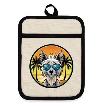 Chinese Crested Dog Breed Cartoon Sunglasses Beach - Pot holders with rubber back - linen/black  - Front