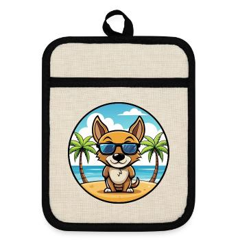 St Miguel Cattle Dog Breed Cartoon Sunglass Beach - Pot holders with rubber back - linen/black  - Front