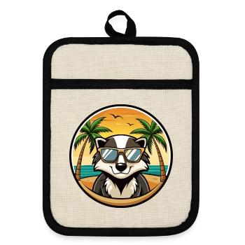 Dachs Lustige Cartoon Sommer Strand Sonnenbrille Cool - Topflappen mit Gummirückseite - Leinen/Schwarz  - Vorne