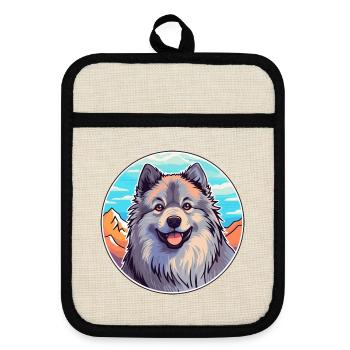 Keeshond Hunderasse Cartoon Kawaii Aquarell - Topflappen mit Gummirückseite - Leinen/Schwarz  - Vorne