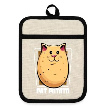 Katze Kartoffel Cartoon - Topflappen mit Gummirückseite - Leinen/Schwarz  - Vorne