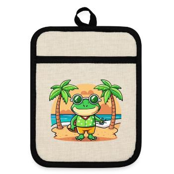 Frog Funny Cartoon Summer Beach Sunglasses - Pot holders with rubber back - linen/black  - Front