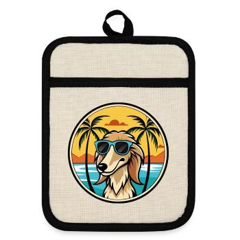 Saluki Dog Breed Cartoon Sunglasses Beach - Pot holders with rubber back - linen/black  - Front