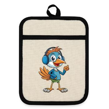 Ostrich Funny Cartoon Character Headphone Music - Pot holders with rubber back - linen/black  - Front