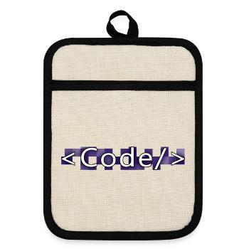 Codestil (lila) - Topflappen mit Gummirückseite - Leinen/Schwarz  - Vorne