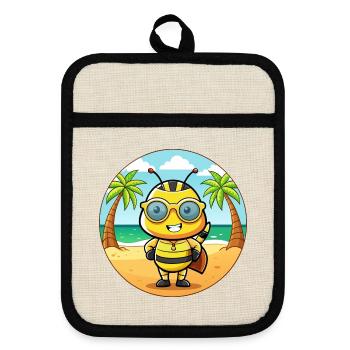 Biene Lustige Cartoon Sommer Strand Sonnenbrille - Topflappen mit Gummirückseite - Leinen/Schwarz  - Vorne