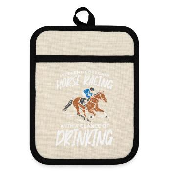 Pferderennen Reiten Trinken - Topflappen mit Gummirückseite - Leinen/Schwarz  - Vorne