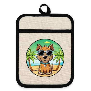 Teddy Roosevelt Terrier Race Chien Dessin Animé Plage - Maniques avec dos en caoutchouc - lin/noir  - Devant
