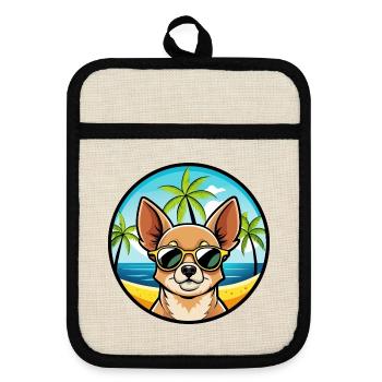 Chihuahua Dog Breed Cartoon Sunglasses Beach - Pot holders with rubber back - linen/black  - Front
