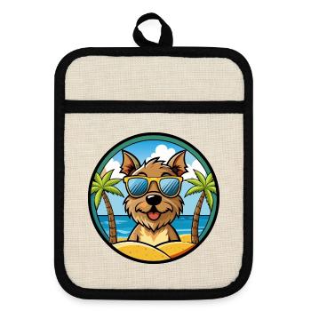 Border Terrier Chien Race Dessin Animé Lunettes de Soleil Plage - Maniques avec dos en caoutchouc - lin/noir  - Devant