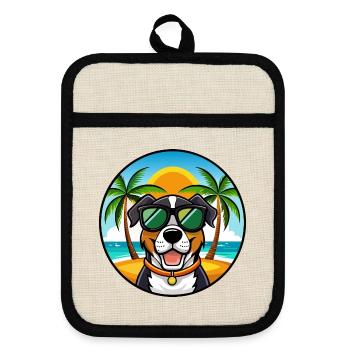Großer Schweizer Sennenhund Rasse Cartoon Beach - Topflappen mit Gummirückseite - Leinen/Schwarz  - Vorne