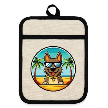 Deutsche Bracke Hunderasse Cartoon Sonnenbrille Strand - Topflappen mit Gummirückseite - Leinen/Schwarz  - Vorne