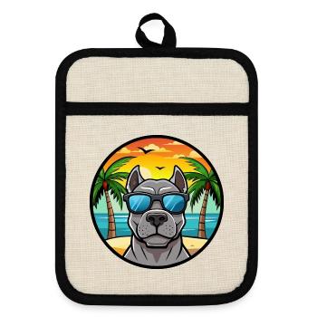Cane Corso Hunderasse Cartoon Sonnenbrille Strand - Topflappen mit Gummirückseite - Leinen/Schwarz  - Vorne