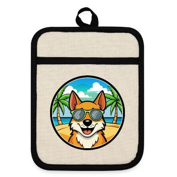 Skandinavische Hunderasse Cartoon Sonnenbrille Strand - Topflappen mit Gummirückseite - Leinen/Schwarz  - Vorne