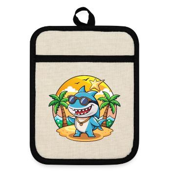 Shark Funny Cartoon Summer Beach Sunglasses - Pot holders with rubber back - linen/black  - Front